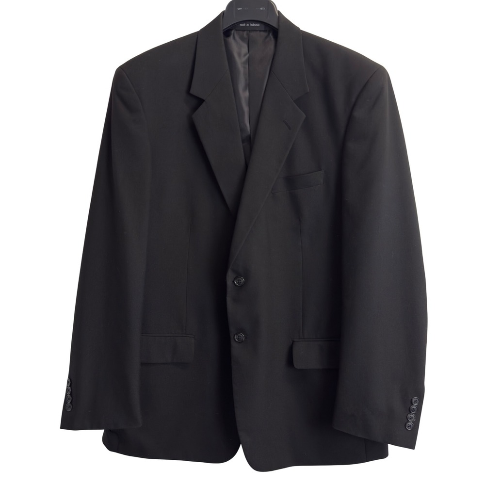 George Mens 44L Black Two‎ Button Blazer Jacket Formal Business Suit Coat